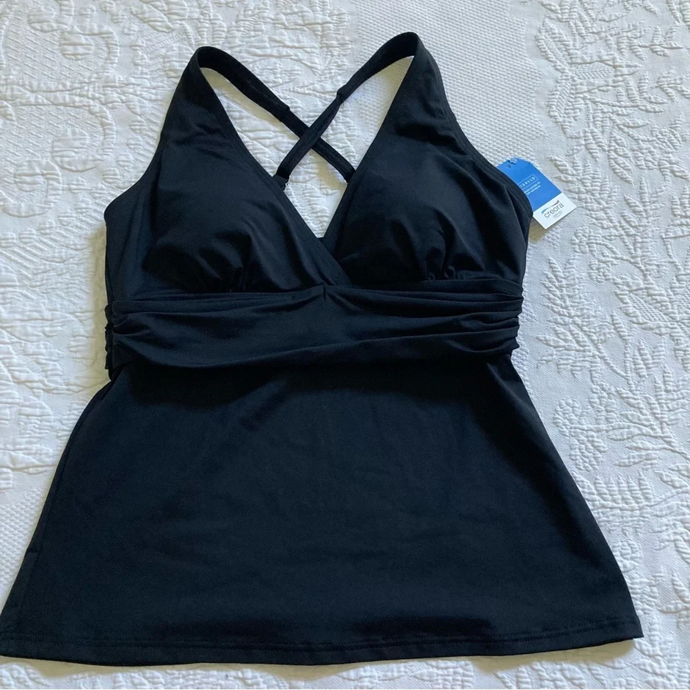 NWT Lands End swim tankini swimsuit top wire free black chlorine resistant S